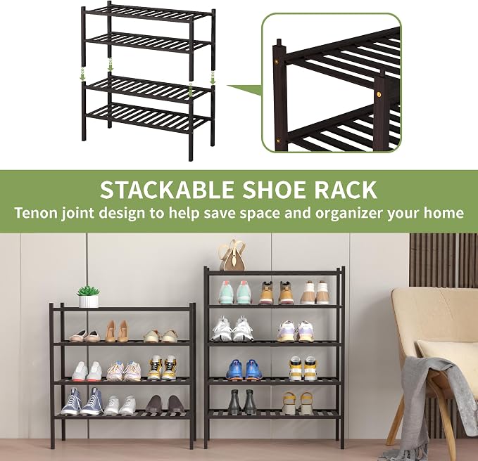 ROMGUAR CRAFT 4 Tier Bamboo Shoe Rack - Image 5
