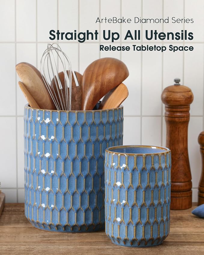 Utensil Holder, 7.5"+5.3" Ceramic Kitchen Utensil Holder - Image 4