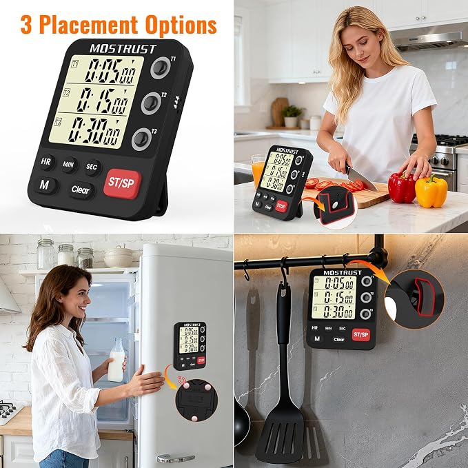 Digital Dual Kitchen Timer, 3 Channels Triple Countdown Timer - Image 3