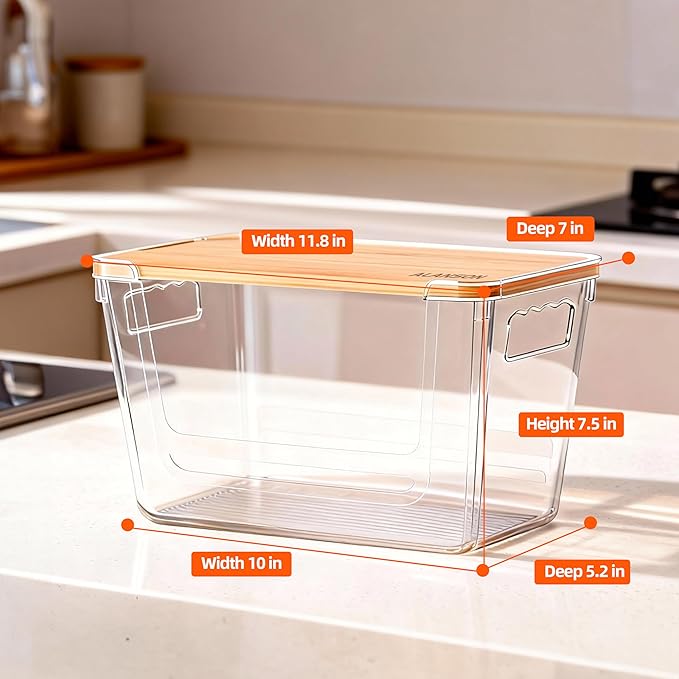 4 Pack Clear Storage Bins with Bamboo Lid, Garbage Bag Dispenser, Pantry - Image 4