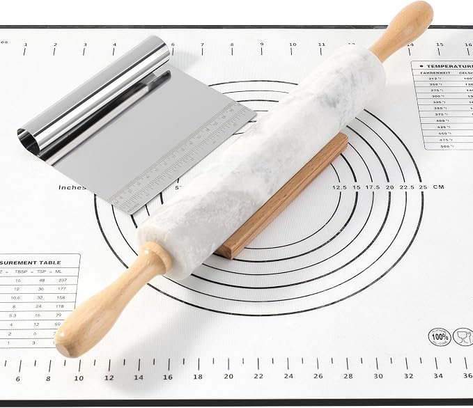 Koville African Natural Marble Rolling Pin, Non-Stick Polished Dough Roller by Koville