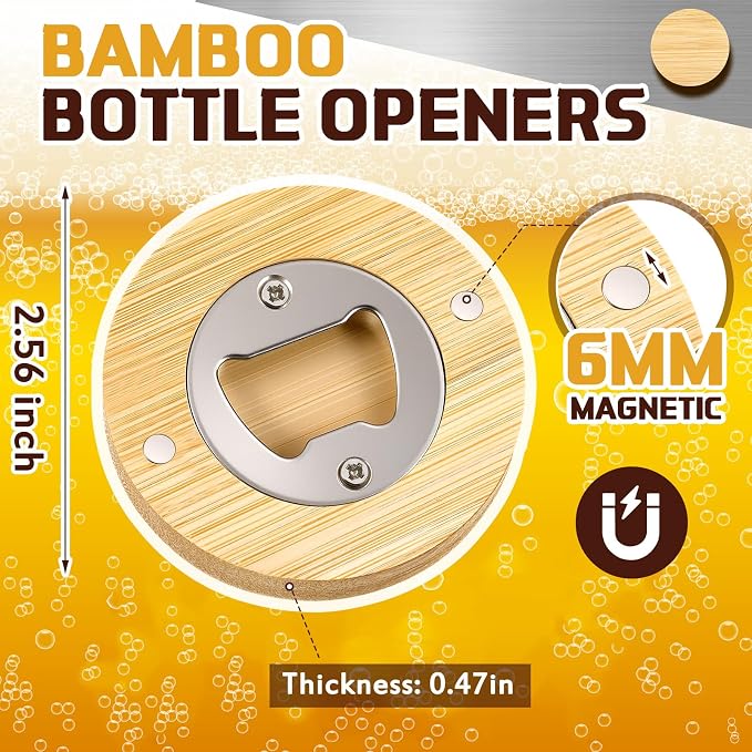 Vesici 24 Pcs Magnetic Bottle Opener 2.5in DIY Wood Round Shape Beer Openers - Image 2