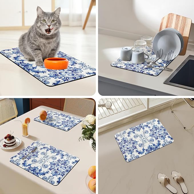 Bloss Dish Drying Mat, 12.2"x19.7" Absorbent Coffee Bar Mat - Image 6