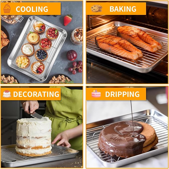 Baking Sheet Pan Set of 8, CEKEE Stainless Steel Cookie Sheets - Image 7