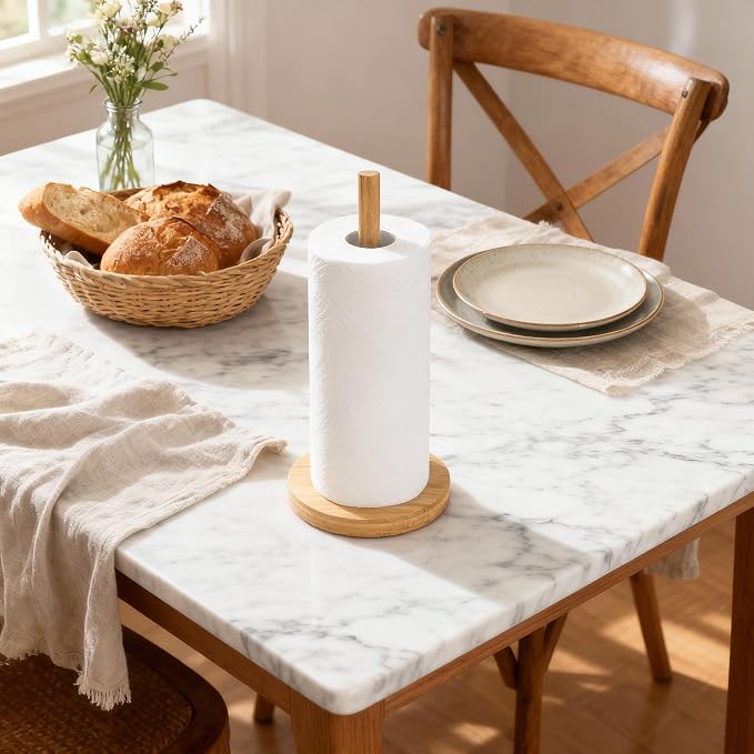 WORHE Bamboo Paper Towel Holder Countertop 1 Pack Thick Sturdy Base, Standing - Image 2