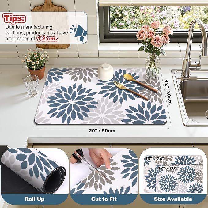 Findosom Floral Dish Drying Mat, Cuttable Drying Mat - Image 2