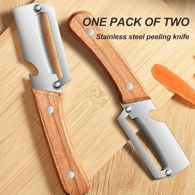 2PCS Vegetable Peeler, with Wooden Handle and Bottle Opener, Stainless Steel - Image 5