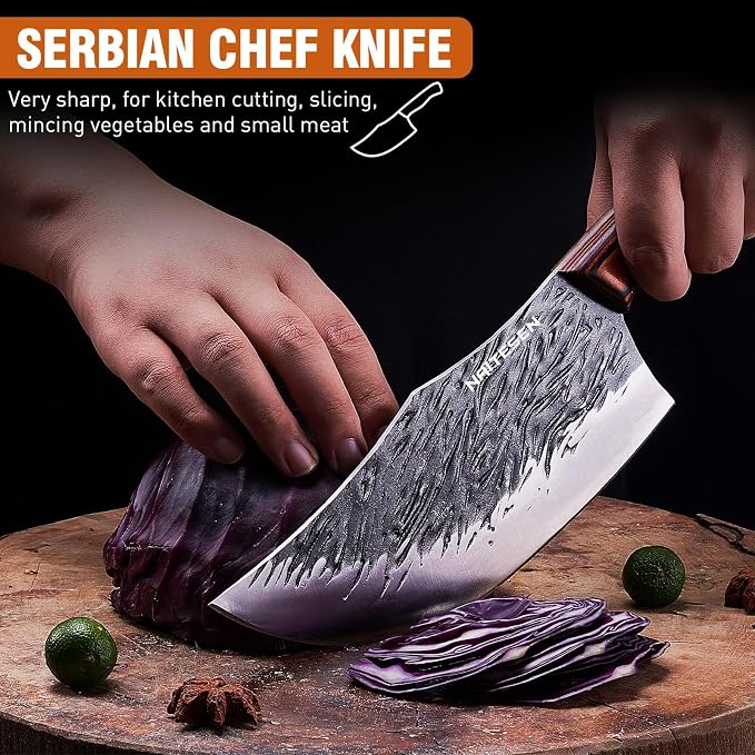 Naitesen 4PCS Hand Forged Butcher Knife and Kitchen Knife 2 in 1 Set, Heavy - Image 4