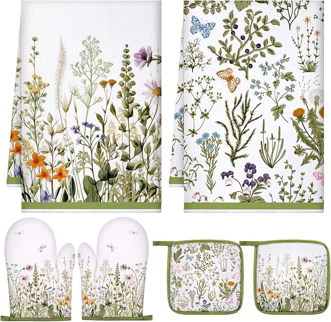 Leinuosen 6 Wild Flower Kitchen Towels Kitchen Decor and Accessories Set Floral by Leinuosen