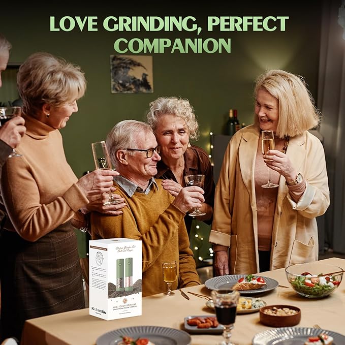 Salt and Pepper Grinder Set Mom Gifts, Electric Automatic Green Salt Pepper - Image 6