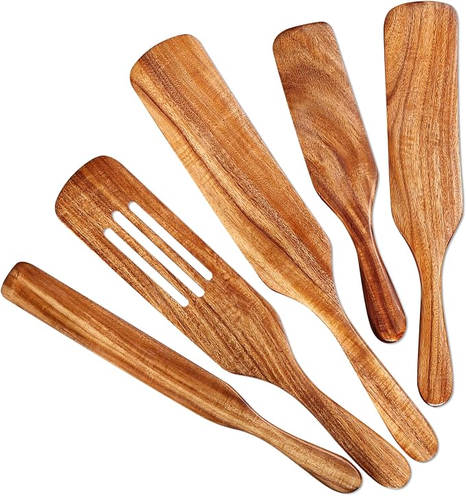 5Pcs Wooden Spurtle Set, Natural Acacia Wood Kitchen Utensils Set by Visit+the+TMKIT+