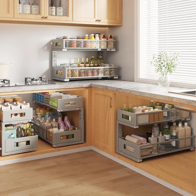 2 Packs 21IN Depth Under Sink Organizer, 2-Tier Pull Out Cabinet Organizer - Image 5