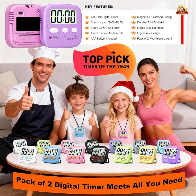 Antonki 2 Pack Digital Timer for Kids, Magnetic Countdown Kitchen Timers for - Image 8