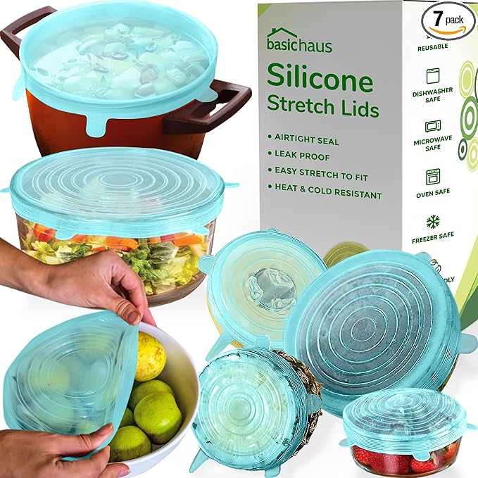 Reusable Silicone Stretch Lids for Food Storage in Fridge by BasicHaus