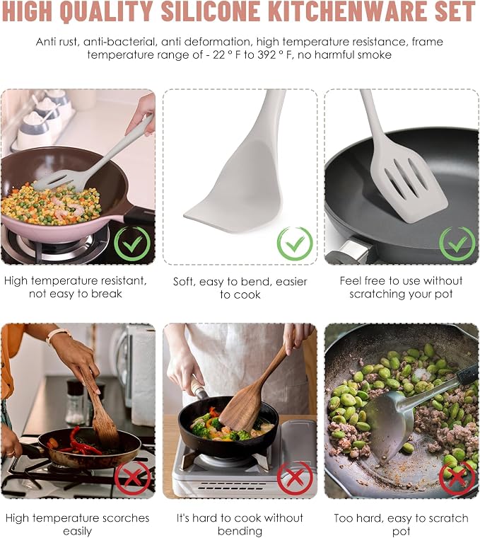 Kitchen Utensils Set-12 Pieces Silicone Cooking Utensils Set 392°F Heat - Image 3