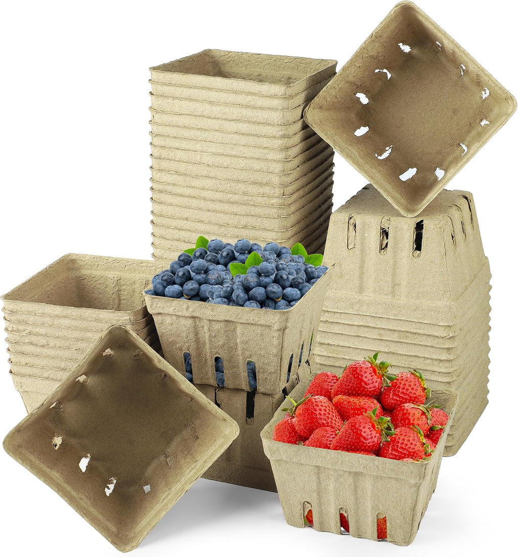 50 Pack Natural Pulp Fiber Berry Basket Small Strawberry Basket Molded