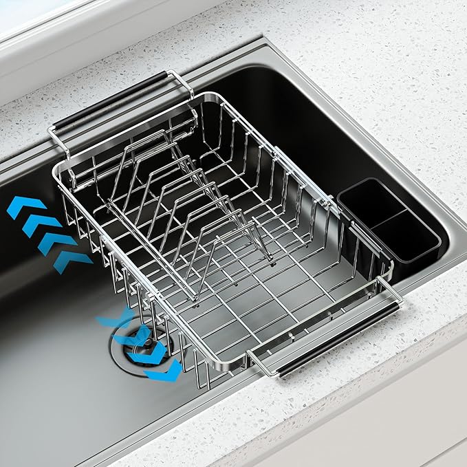 Expandable Over The Sink Dish Drying Rack, Anti-Rust Stainless Steel in Sink by Dolreiik