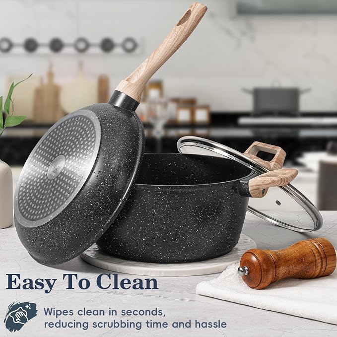 SODAY 12 Pcs Pots and Pans Set Non Stick, Cookware Sets Black Granite Induction - Image 2