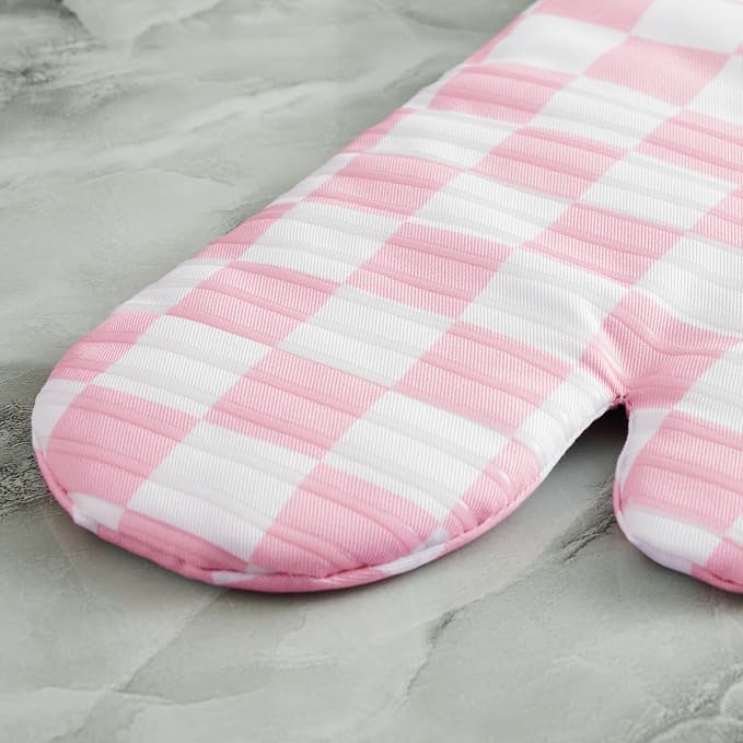 Ohocut Pink Checkered Oven Mitts Heat Resistant, Vintage Retro Checkerboard - Image 5