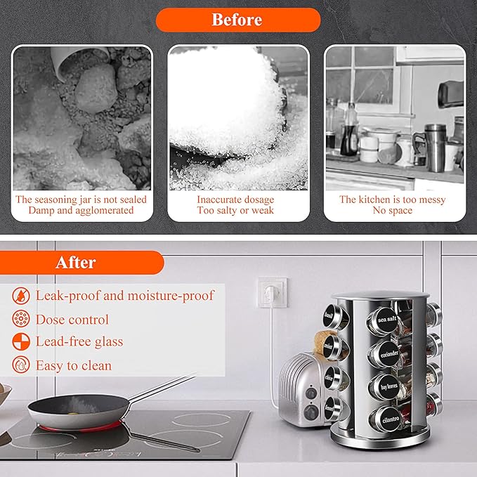 DOUBLE 2 C Revolving Countertop Spice Rack Stainless Steel Seasoning Storage - Image 6