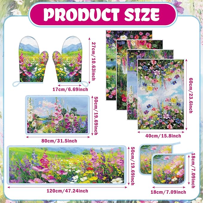 Fourluoo 10 Pcs Spring Kitchen Decor Sets Oil Painting Kitchen Towels Pot - Image 3