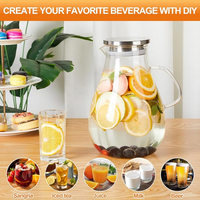 1 Gallon Glass Pitcher with Lid and Handle, Hot & Cold Water Jug, Extra-Wide - Image 6