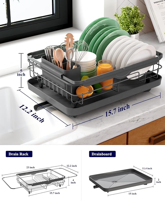 Kitsure Dish Drying Rack for Kitchen Counter, Stainless Steel Sink Organization - Image 2