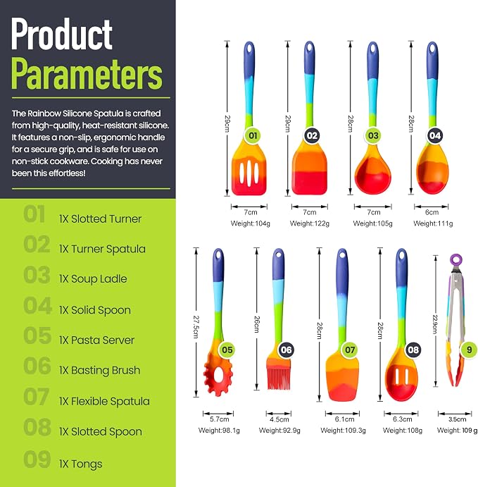 9-Piece Rainbow Silicone Spatula Set - Image 2