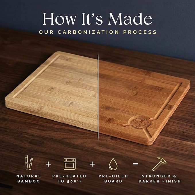 Pre-Oiled, Non Toxic 3-Piece Carbonized Bamboo Cutting Board Set, Eco-Friendly - Image 8