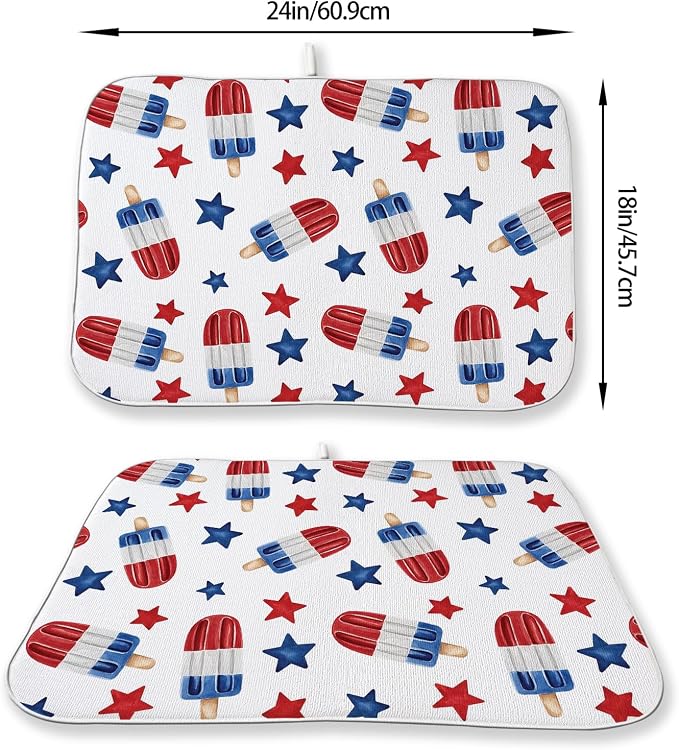 4th of July Dish Drying Mat 18x24 Inch Blue Red Ice Cream Stars Patriotic - Image 2