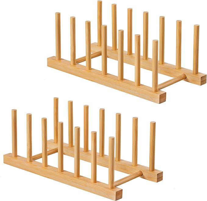 HBlife 2pcs Bamboo Dish Plate Bowl Cup Book Pot Lid Cutting Board Drying Rack by HBlife