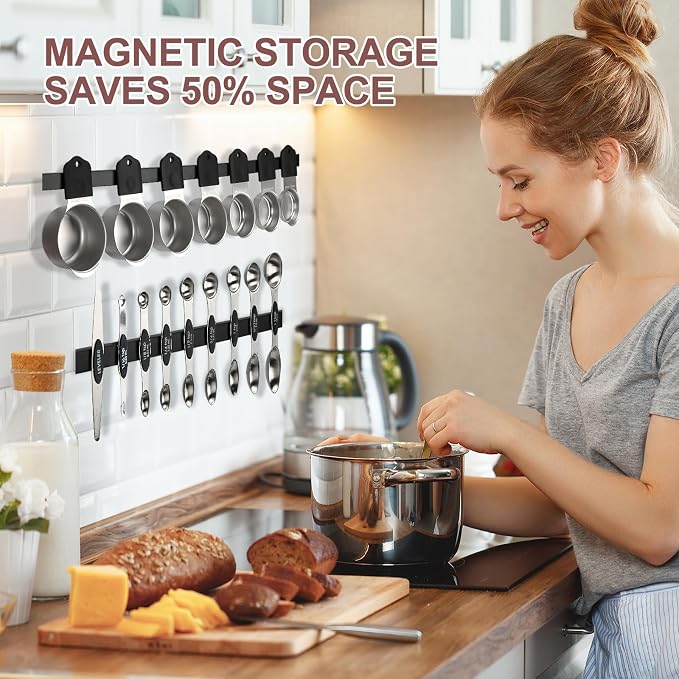 16-Piece Stainless Steel Measuring Cups and Spoons Set, Strong Magnetic Nesting - Image 3