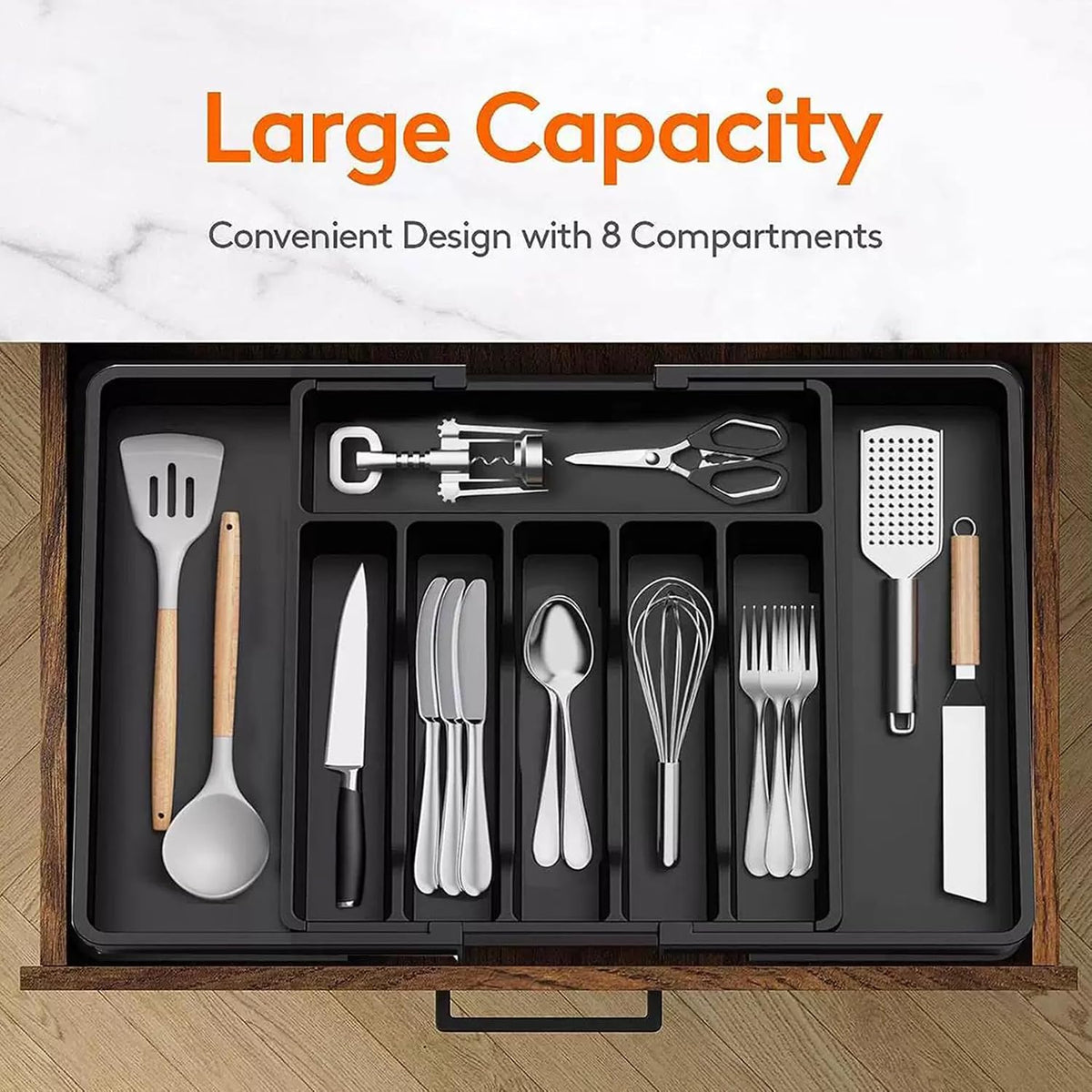 Expandable Silverware Drawer Organizer - BPA Free Flatware and Cutlery