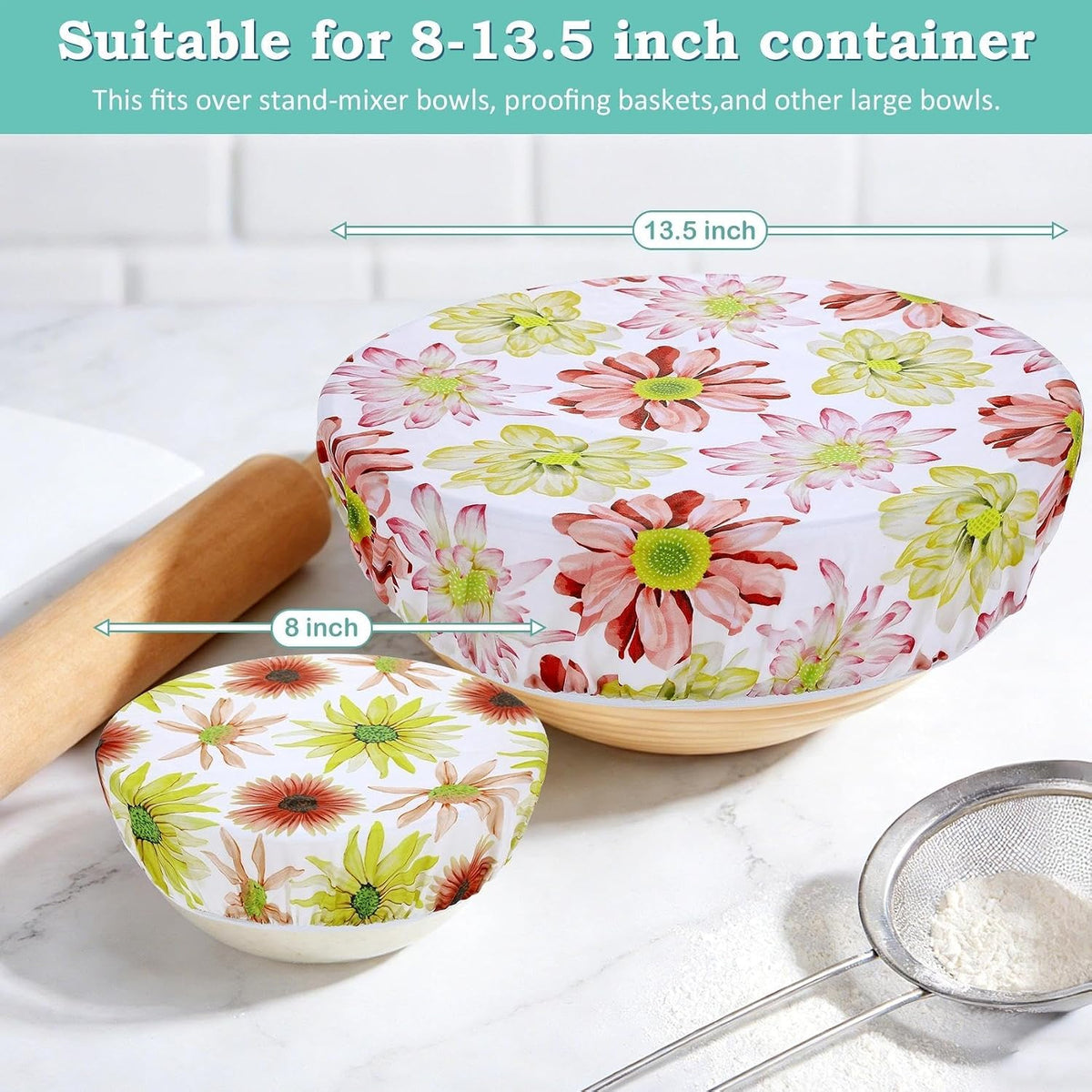 2 Large Reusable Beeswax Bowl Covers for Bread Proofing, 10/12 Inch