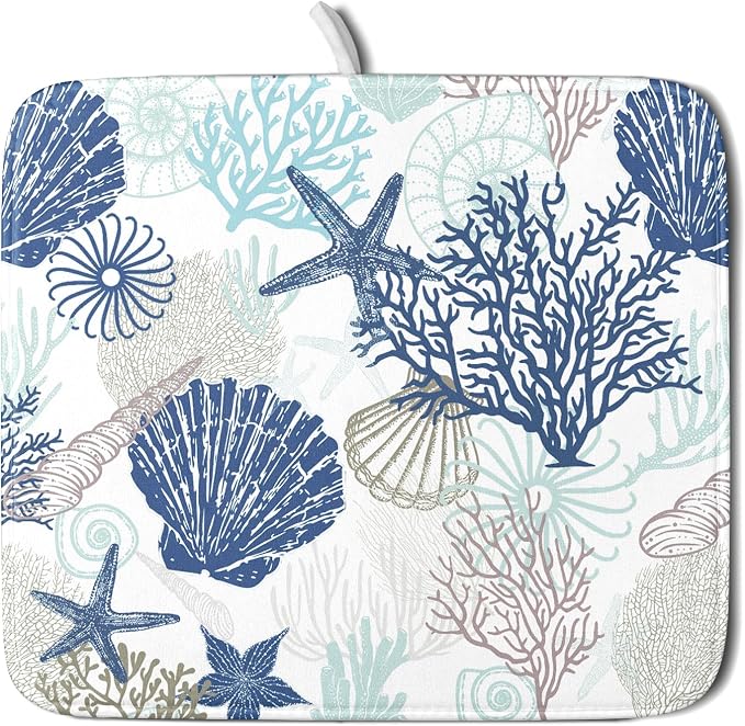 Summer Navy Blue Dish Drying Mat by Unknown