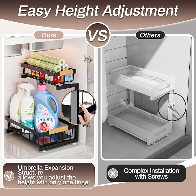 ADBIU Under Sink Organizer, 2 Pack 2 Tier Expandable Height Pull out Kitchen - Image 3