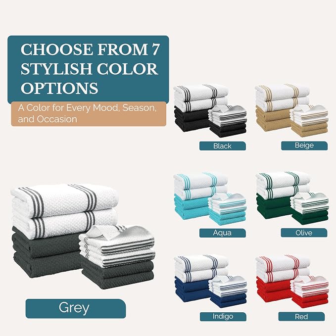 Casa Platino 8PC Cotton Kitchen Towels, Summer Grey Kitchen Towels - Image 7
