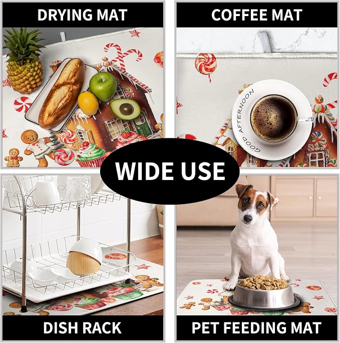 Christmas Dish Drying Mat for Kitchen Counter 16x18 Gingerbread House Man Candy - Image 7
