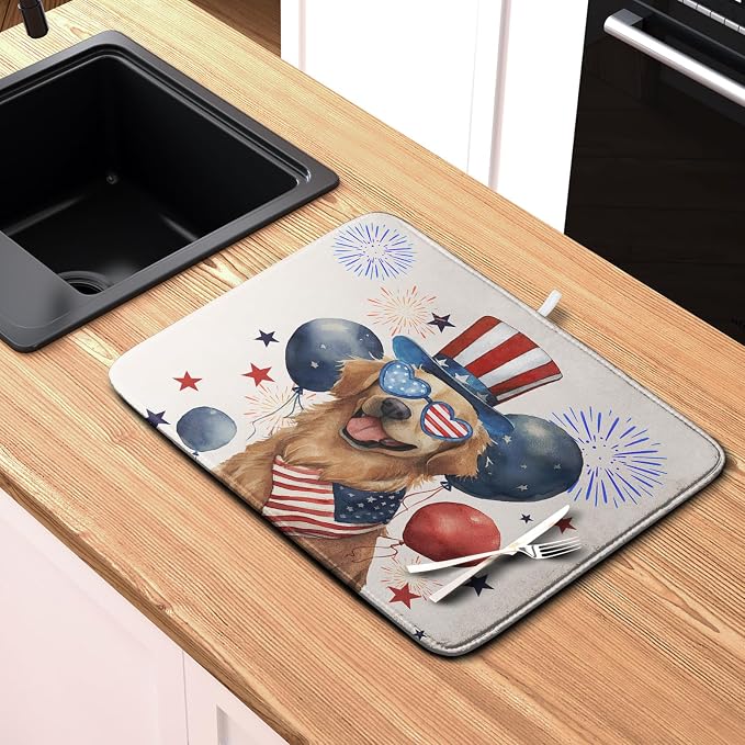 4th of July Patriotic Dog Dish Drying Mat 18 x 24 Inch US Independence Day Blue - Image 6