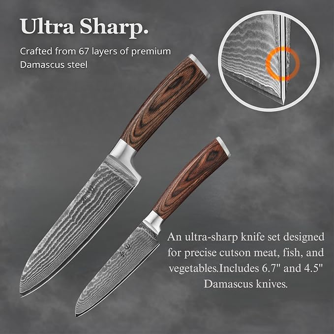 Wakoli EDIB 2-Piece Damascus Kitchen Knife Set – Santoku & Small Santoku - Image 7