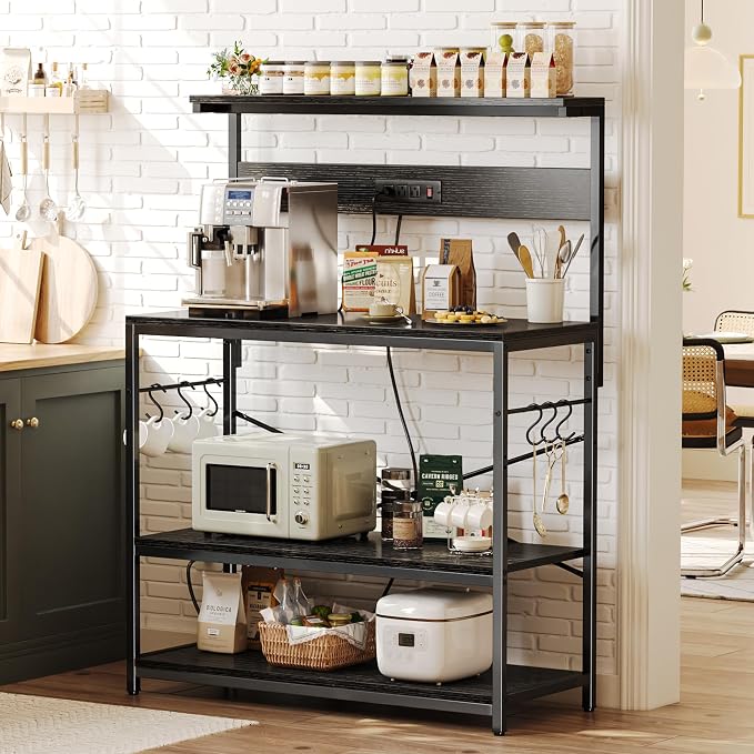 SUPERJARE Bakers Rack with Power Outlets, Microwave Stand, 39.4 X 14.3 Inch - Image 2