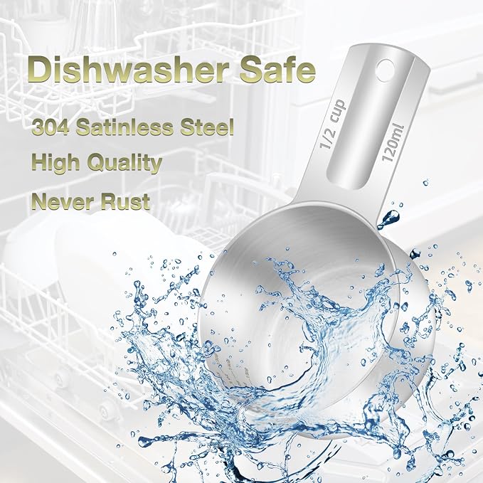 2PCS 1/2Cup Single Measuring Cup, Etched Inner Scale Stainless Steel Measure - Image 6