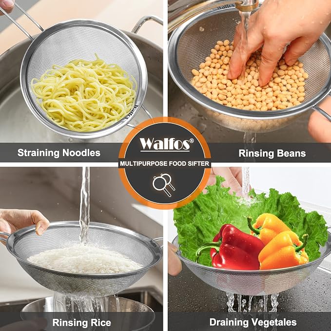 Walfos 7.8 Inch Fine Mesh Strainer, Premium Stainless Steel Colanders and - Image 3