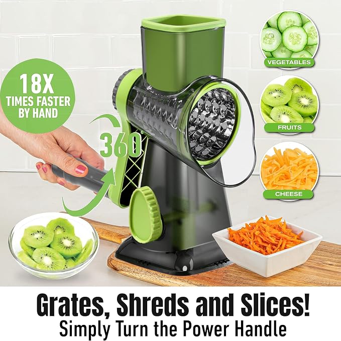 Quick Rotating Cheese Grater, Manual 3-in-1 Vegetable Chopper - Image 4