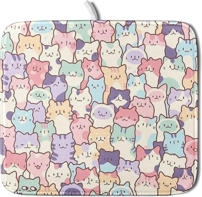 Colorful Cats Dish Drying Mat 16x18 inch Cute Animal Microfiber Reversible Fast by Giwawa