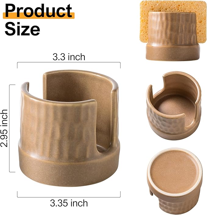 Zoeeker Sponge Holder for Kitchen Sink, Ceramic Sink Caddy Scrub Sponge Tray - Image 3