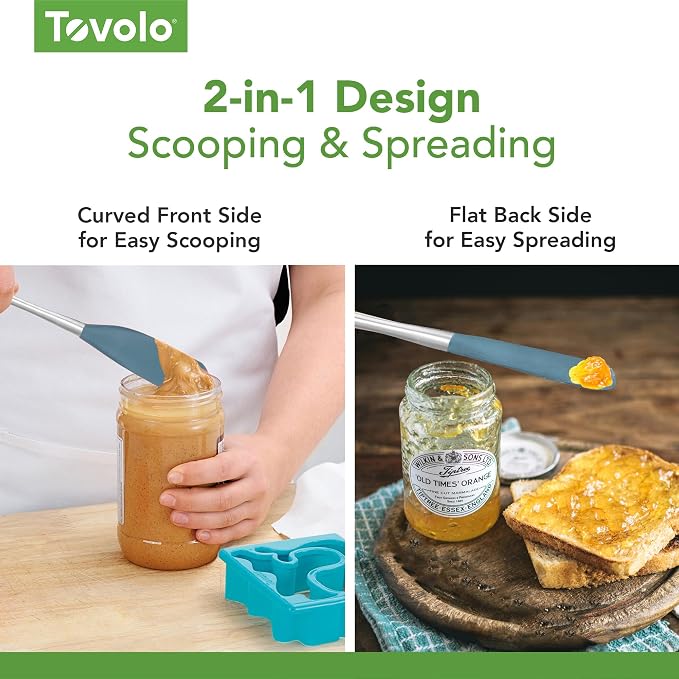 Tovolo Jar Spatula Silicone Long Stainless Steel Handle Scraper Spatula Blue - Image 4