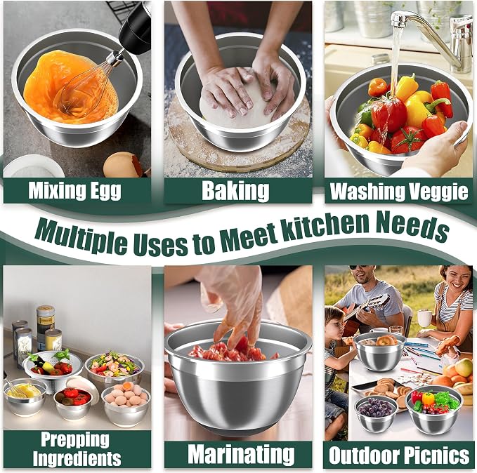 Mixing Bowls with Airtight Lids Set, 4 Stainless Steel Bowls Nesting Bowls & - Image 5