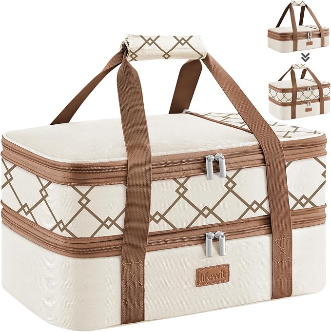 Lifewit Insulated Double Decker Casserole Carrier, Expandable Lasagna Lugger by Lifewit