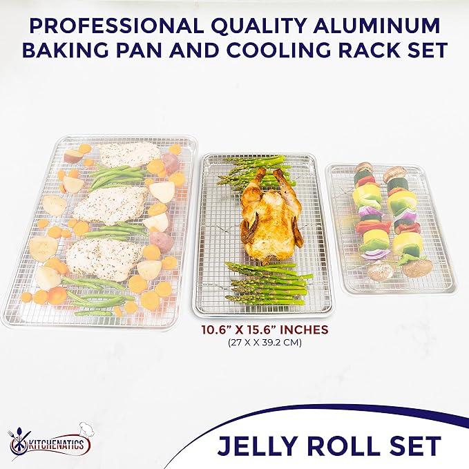 KITCHENATICS Aluminum Jelly Roll Pan 15x10 and Stainless Steel Rack Set - Image 2